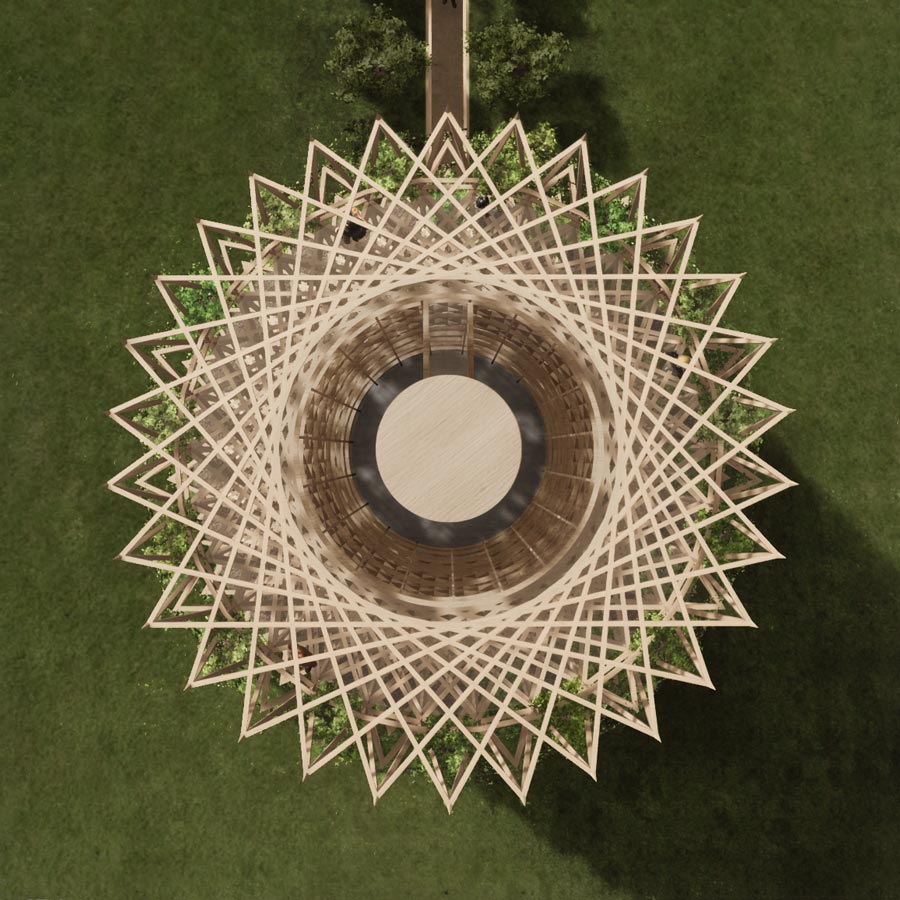 Circular Wooden Tower for an Architecture Industry Voting Initiative