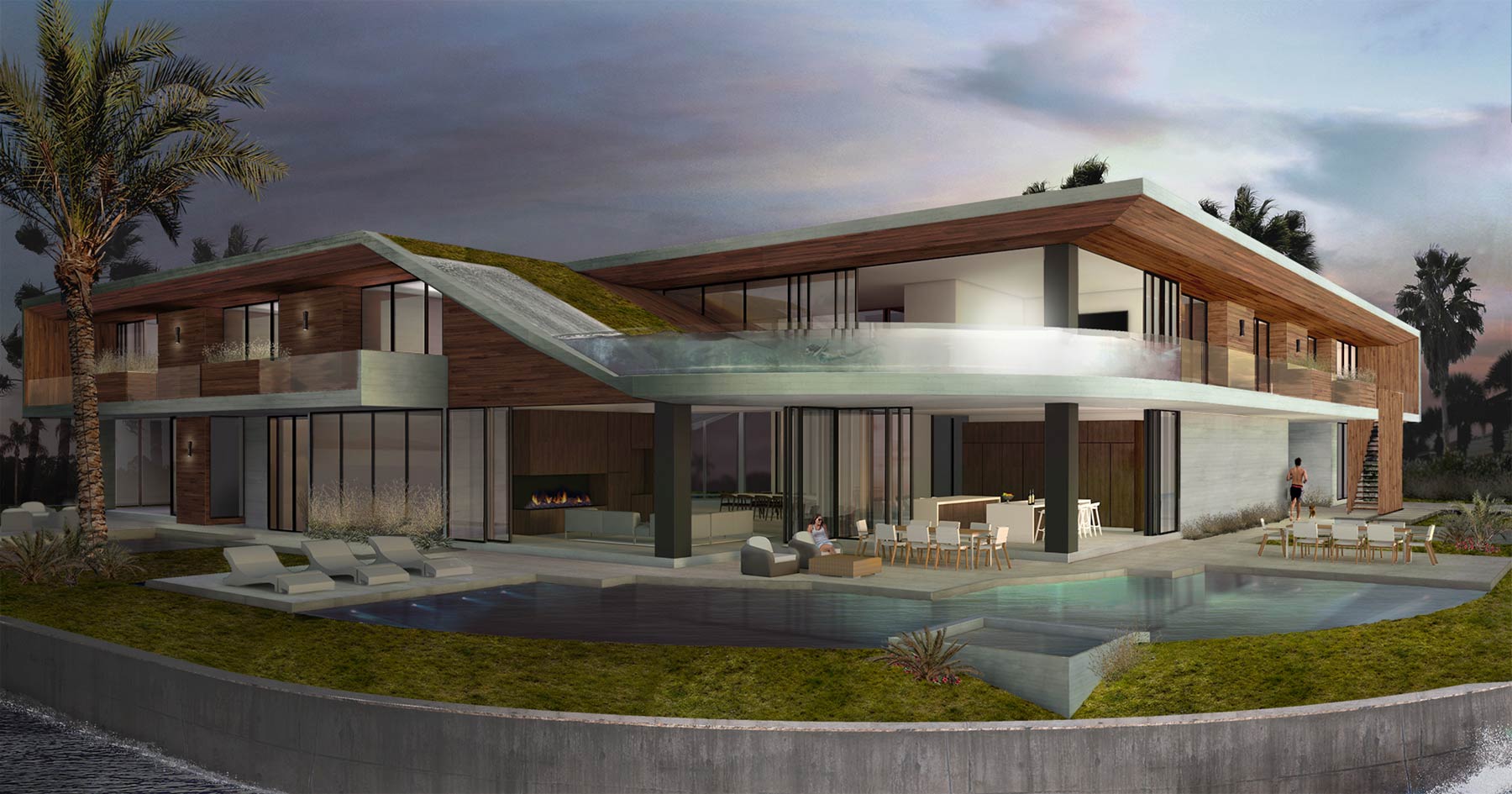 Florida Modern Architecture Rendering of Custom Concrete Home and Floating Pool
