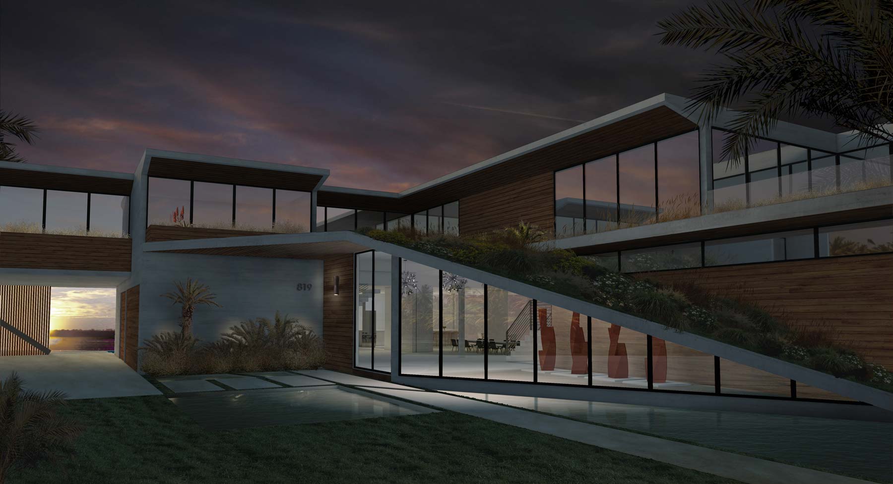 Boca Raton Modern Concrete Home Architecture Rendering