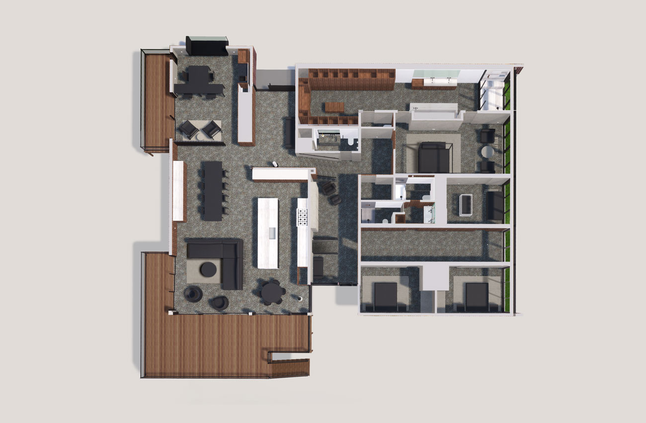 Long Island Mid Century Modern Architect Home Renovation 3D Floorplan Diagram