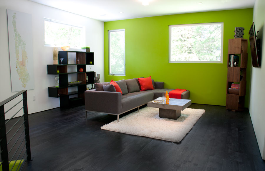 Modern Interiors with Lime Green Accent Wall