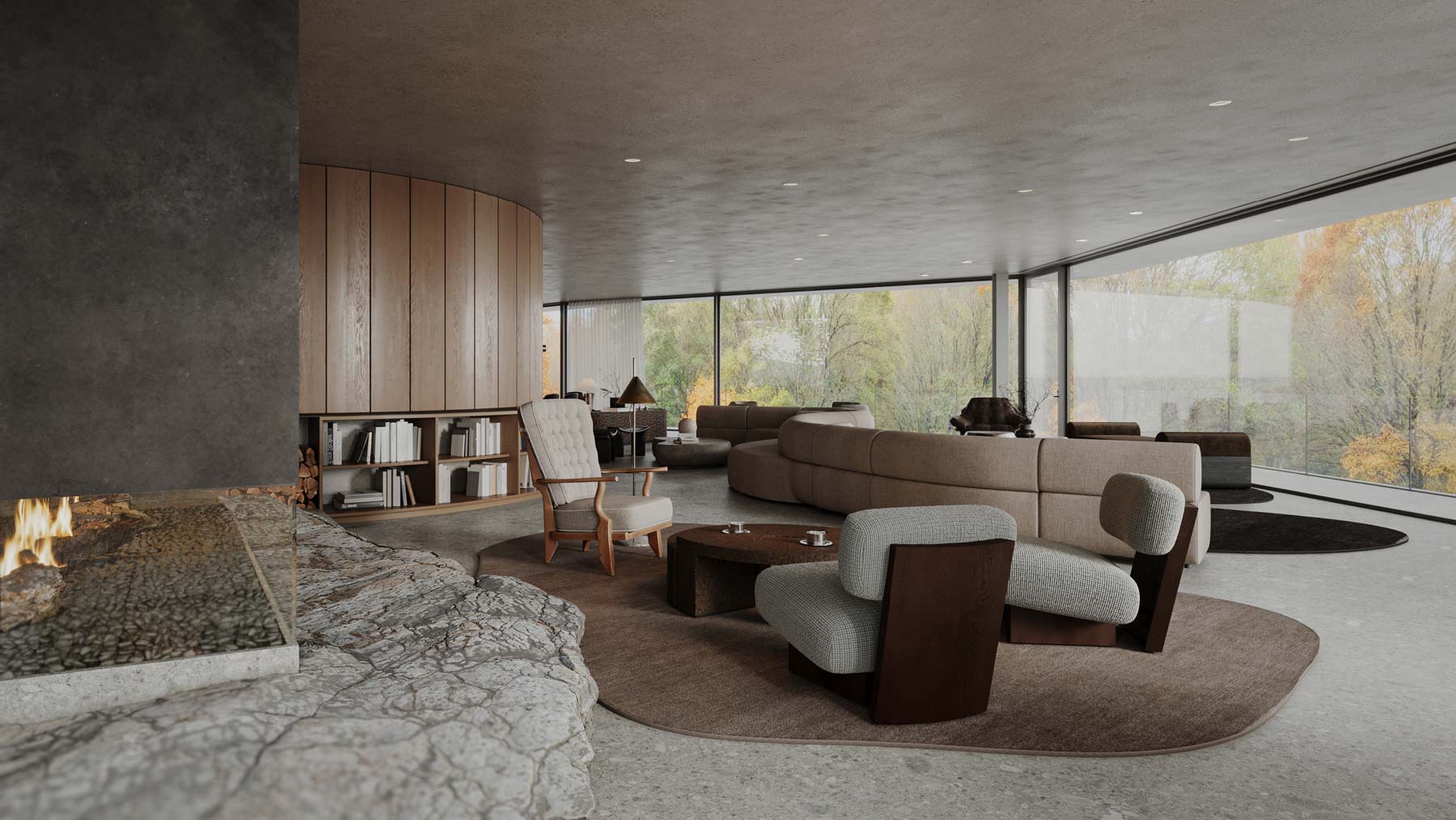 cozy modern living room interior architecture in westchester moody concrete home