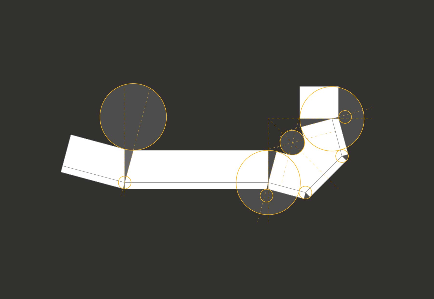 Geometric architectural plan diagram from curving concrete home design