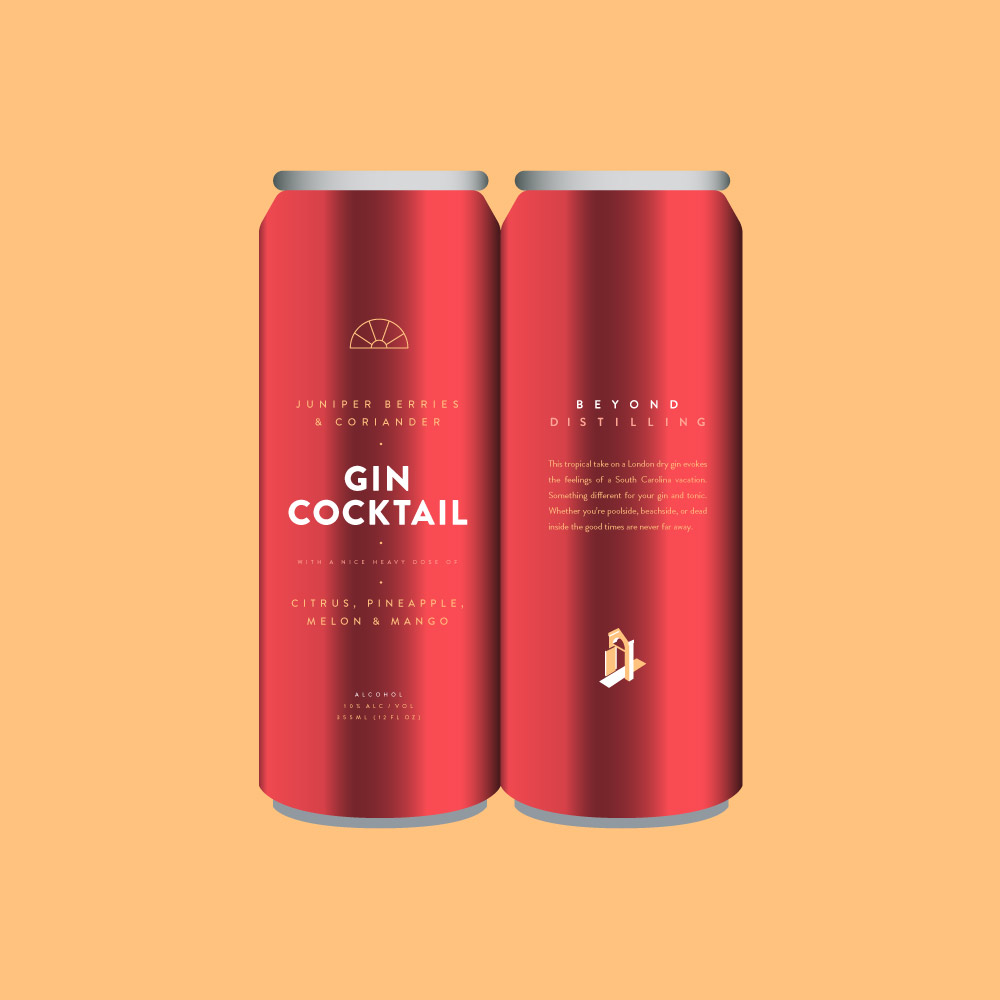 canned cocktail label design for tropical distillery