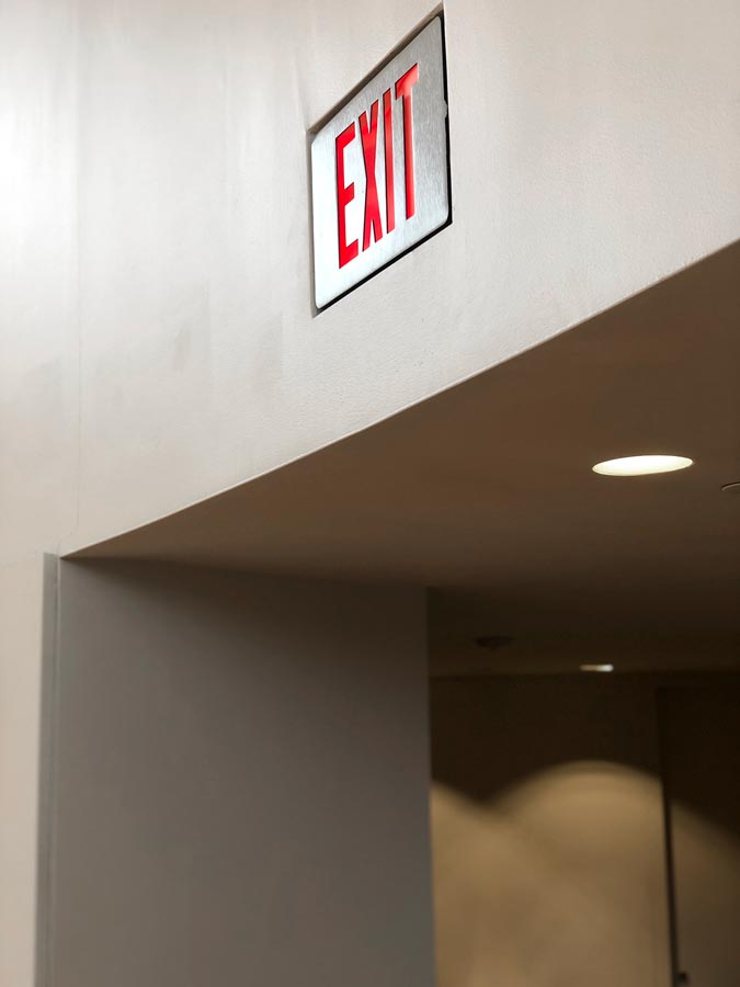 UP STUDIO architects visits Grace Farms : Recessed Exit Sign in Curved Sheetrock Wall
