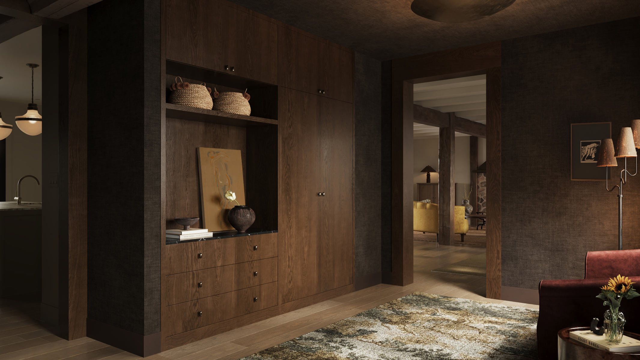 dark oak entry parlor millwork woodstock home renovation