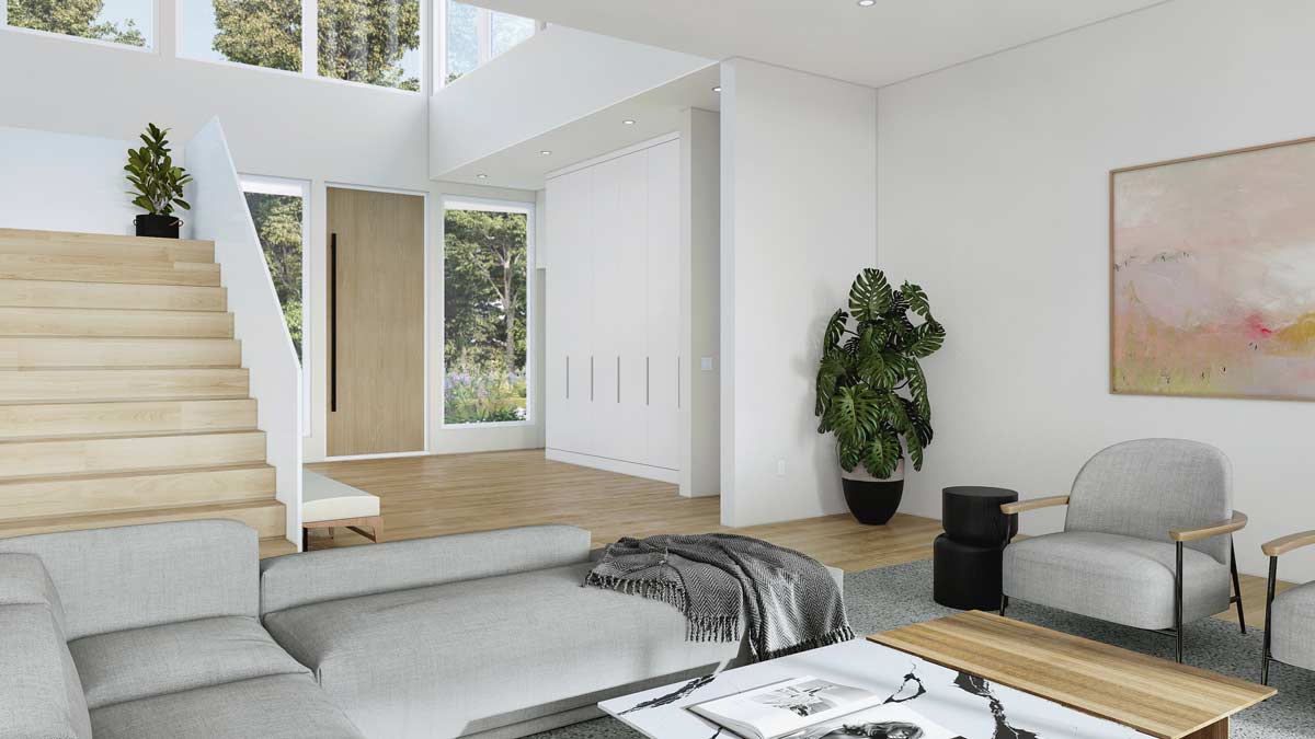 grand double height modern entryway in modern home interiors