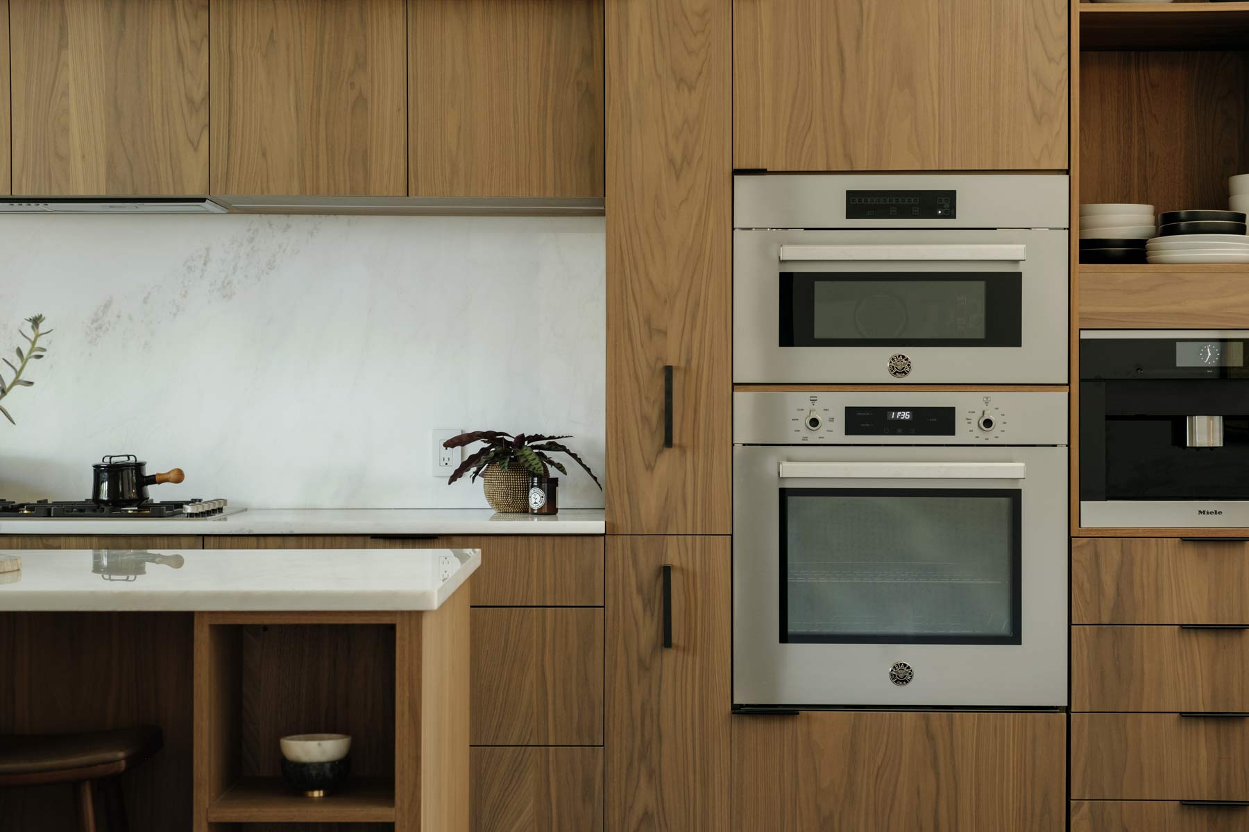 custom walnut kitchen cabinetry millwork in modern victorian home renovation