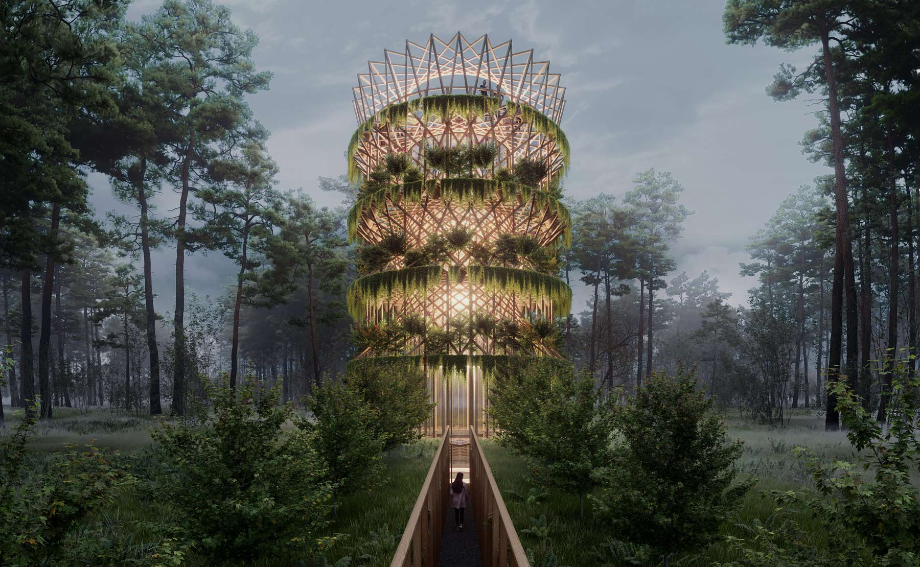Wooden viewing tower pavillion architecture