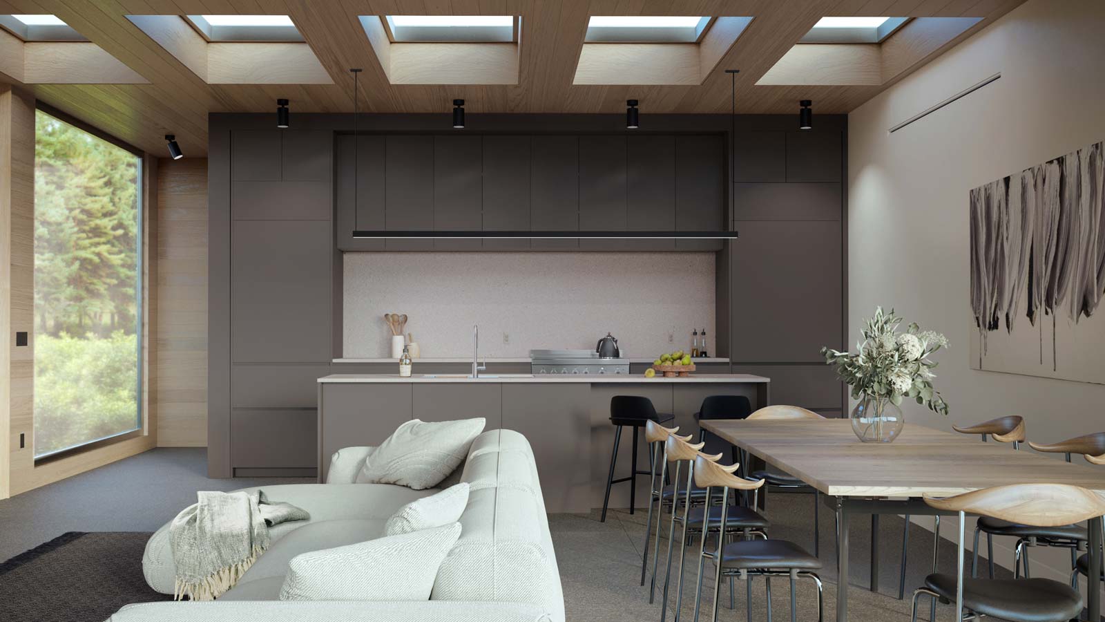 dark minimal hamptons open plan kitchen interior architecture