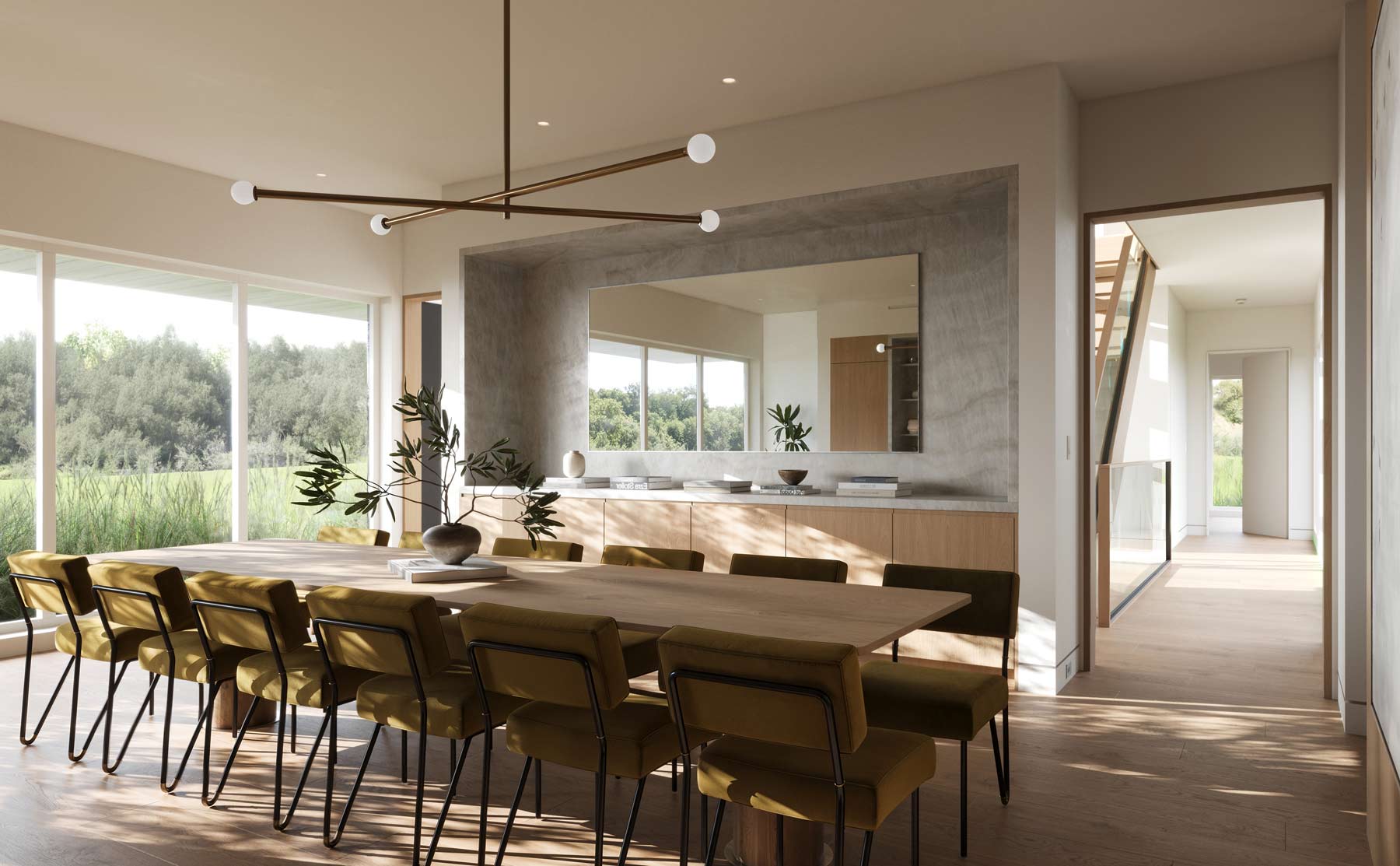 custom millwork and dining table in sleek modern home