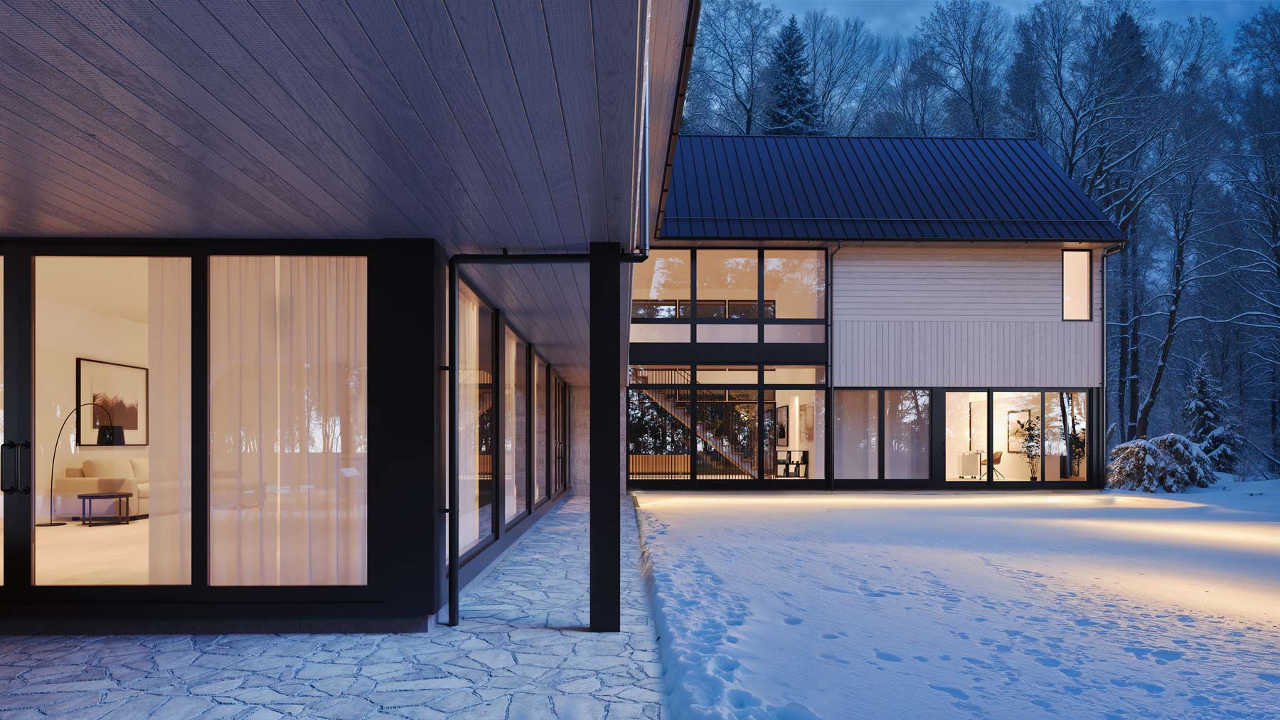 modern long island home design that opens up for natural light in snow