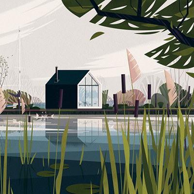 Minimal Graphic Architecture Illustrations of Simple Cabins