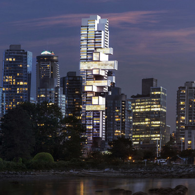 Full Tower Exterior Rendering CG Visulaization along waterfront