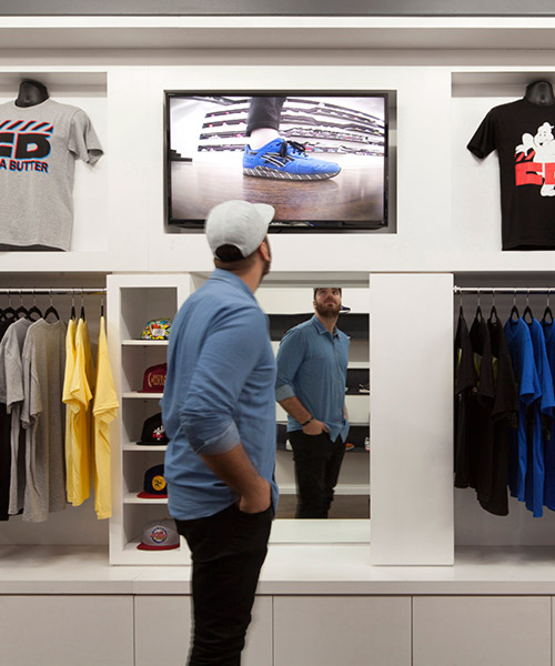 Hidden Cameras Display Sneakers at eye Level TV Screen