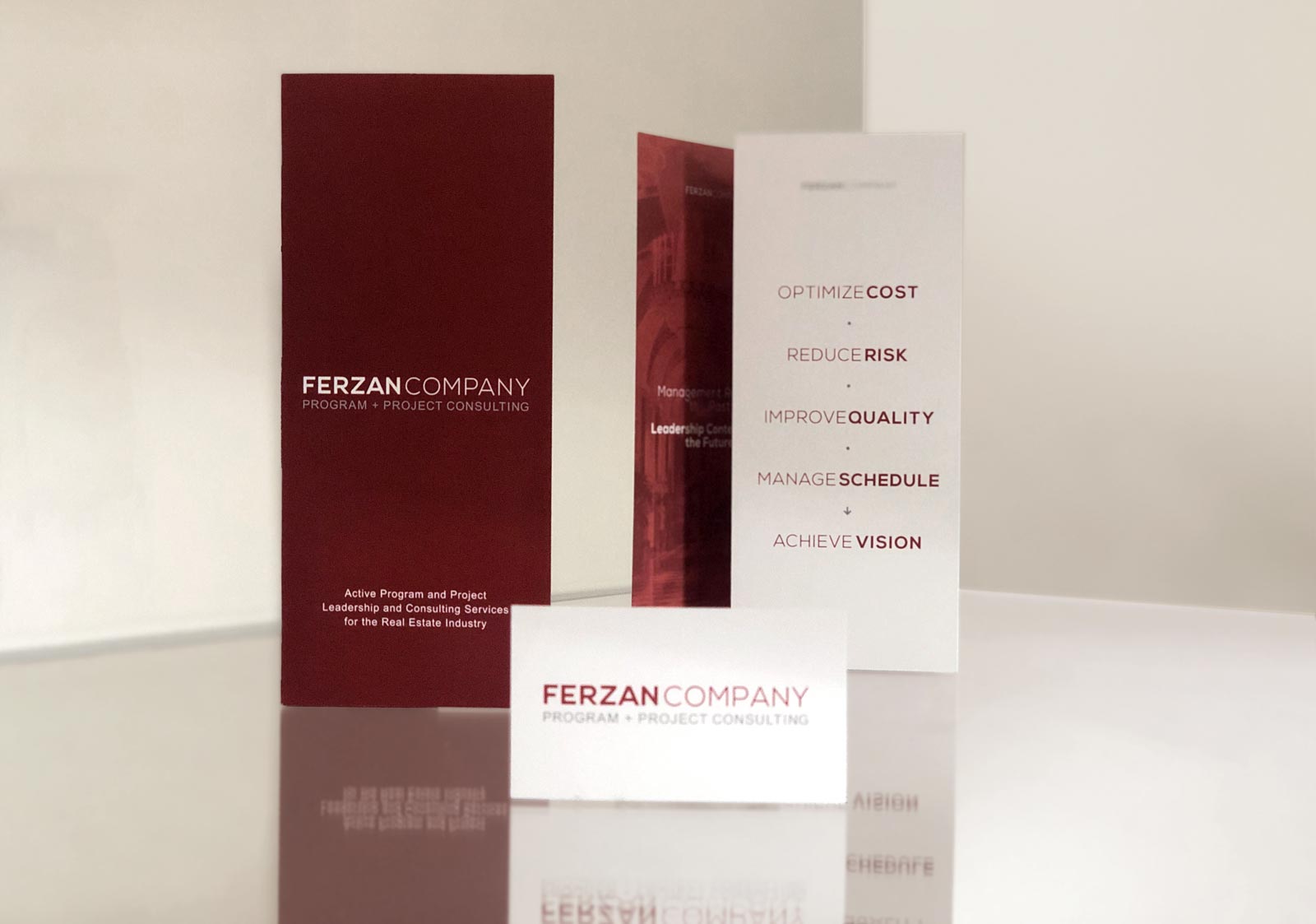 Branding for brochures and business cards for NYC project management company Ferzan Company
