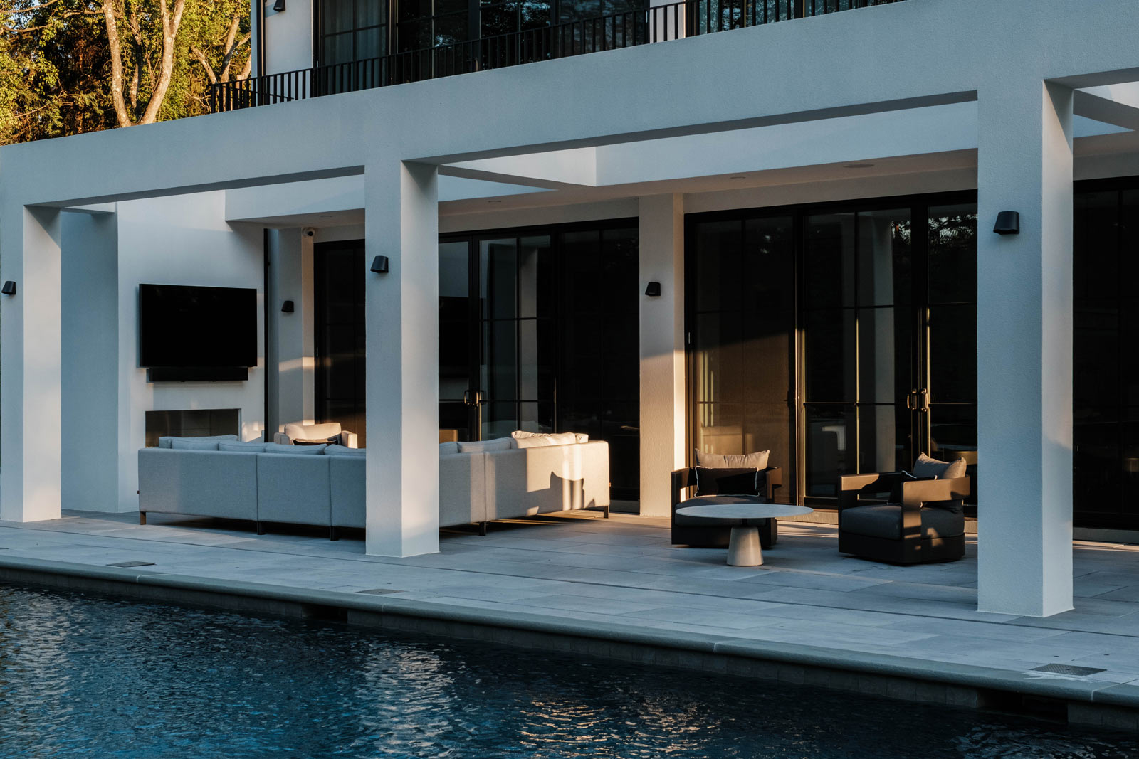 black furnishing for outdoor patio and pool area