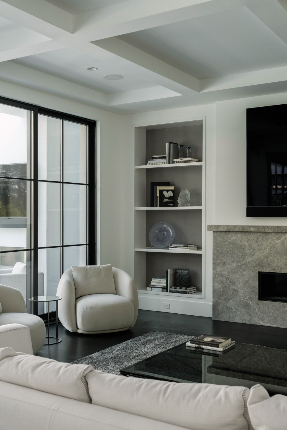 living room interiors in large modern long island home