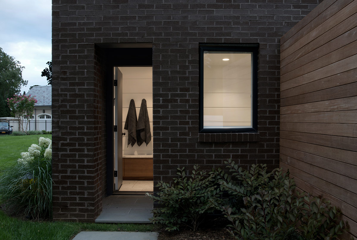 Black Brick Pool House Cabana Bathroom Design