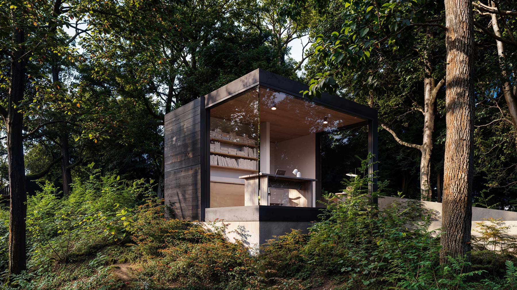 hamptons hidden modern office adu in the forest