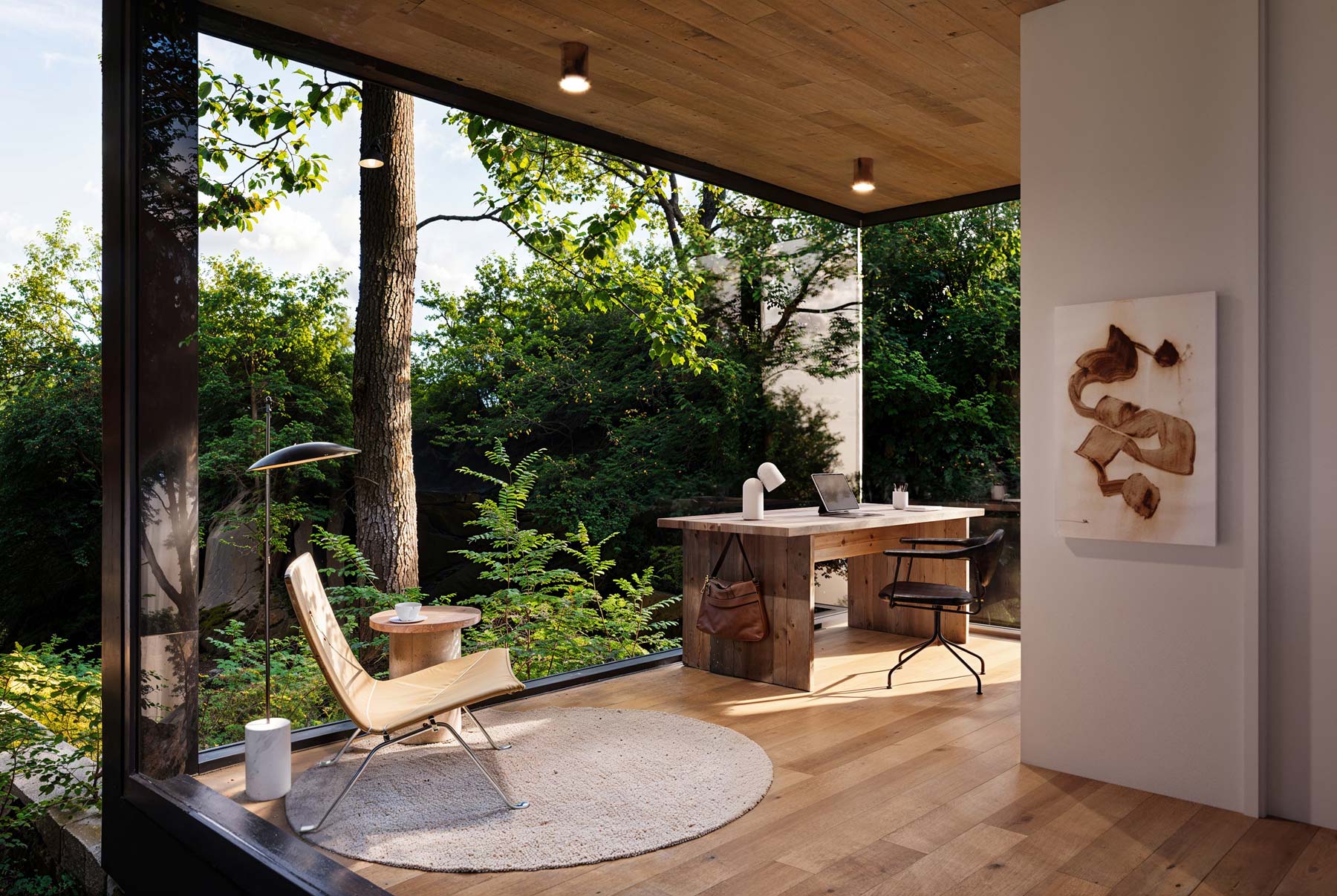 modern secluded office adu interior design with nature