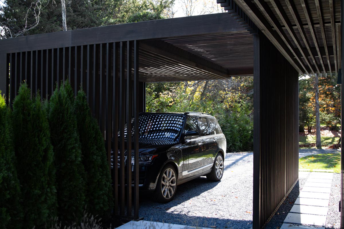 Long island modern home architecture carport and compressed entry