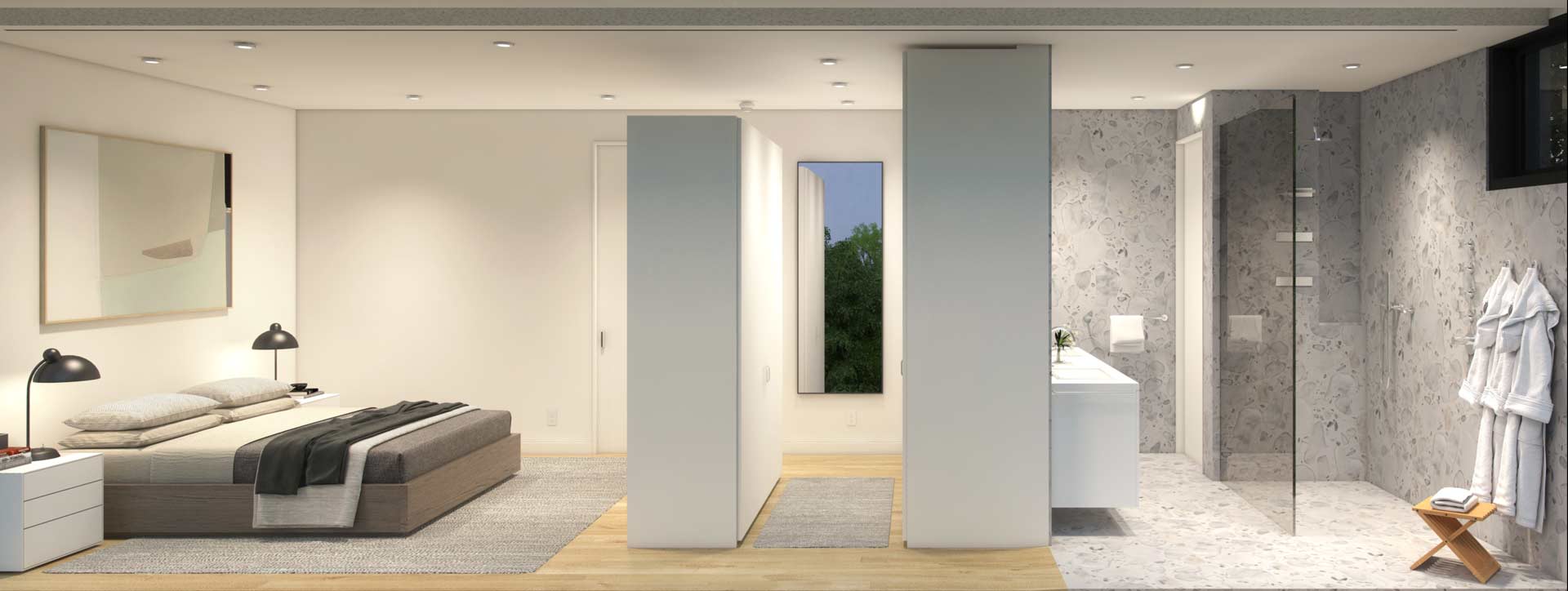 Master Bedroom & Bathroom Suite in Modern Sag Harbor Custom Home Design