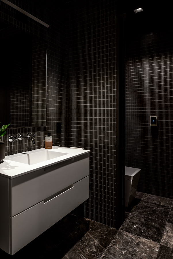 Modern all black bathroom interior architecture