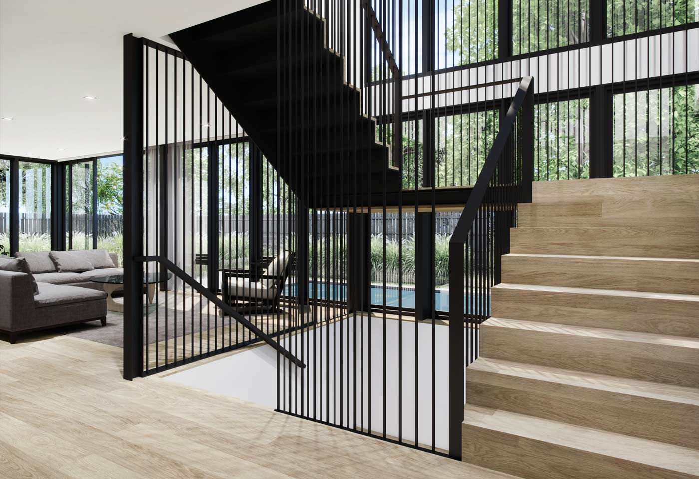 Modern Hamptons Home Architecture with Custom Stair Design