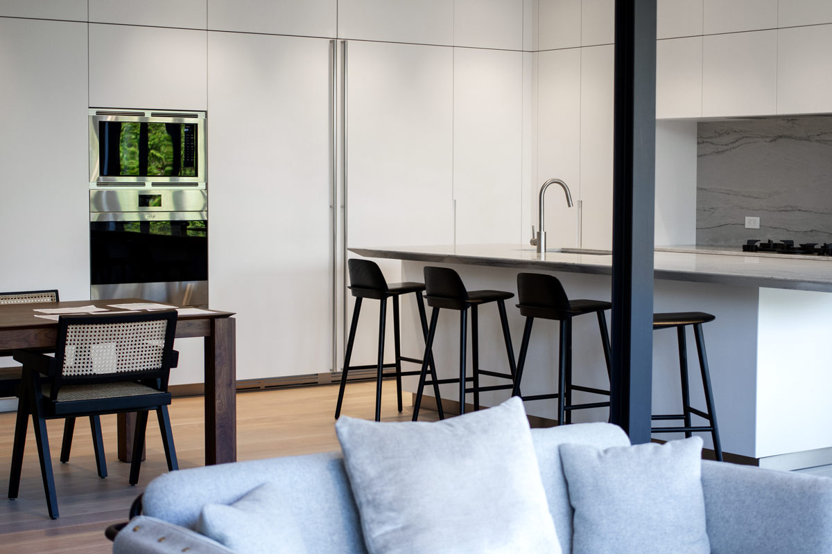 modern kitchen interior architecture with white panel ready Boffi refrigerator
