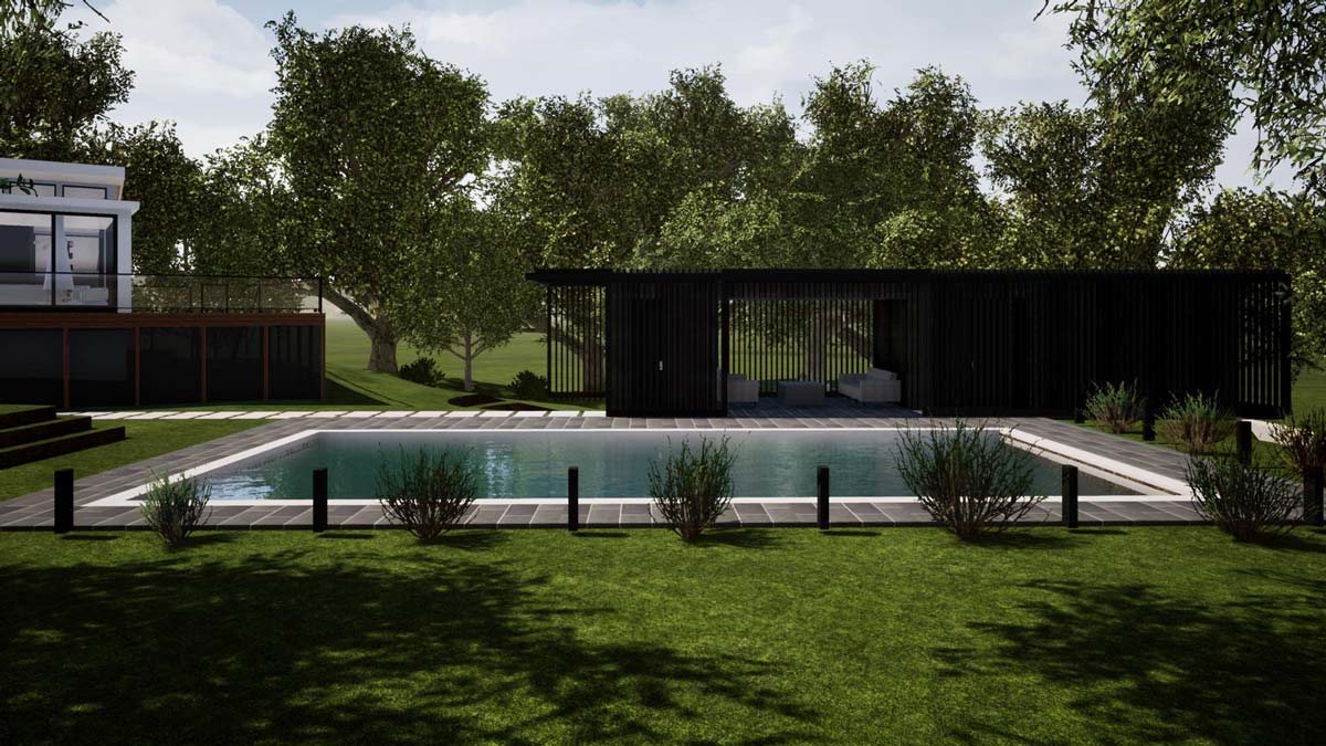 Long Island Mid Century Modern Pool House Cabana