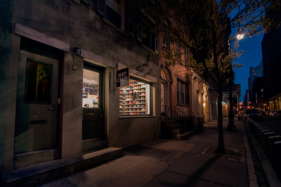 Nighttime Soho Retail Shop Illuminated