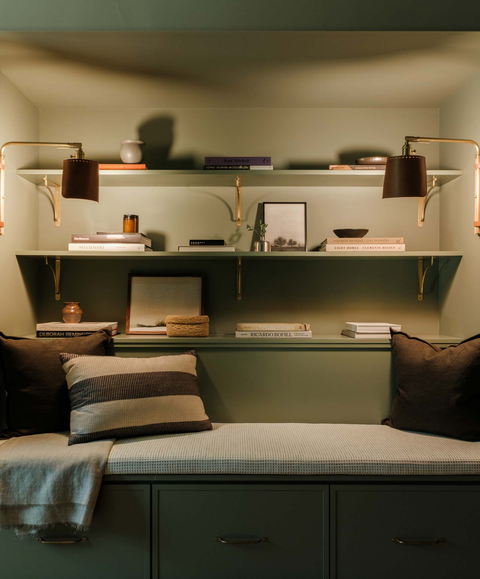 custom deep green office bench reading nook