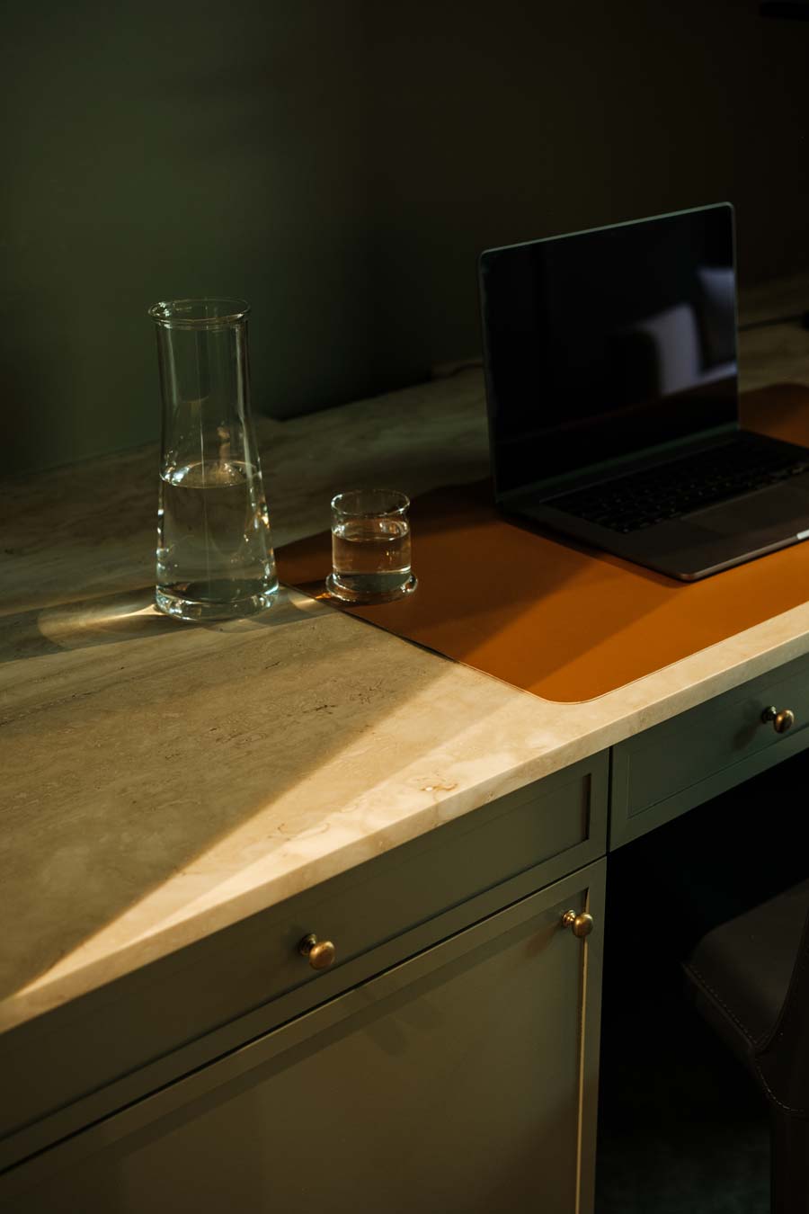 deep green custom home office desk millwork detail