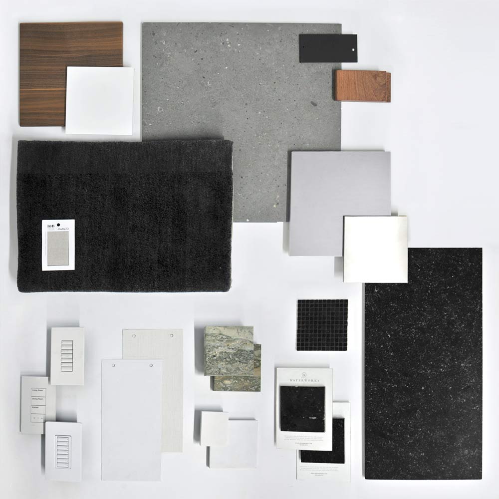 Modern Home Interior Design and Architecture Material Palette and Fixture Selection