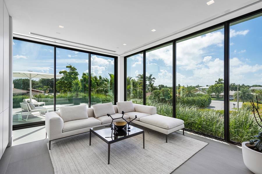 modern living room interiors with green roof architecture