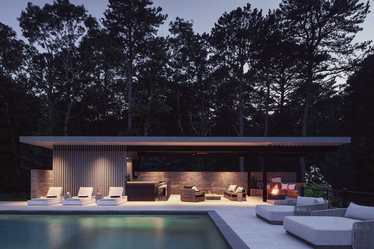 hamptons modern pool house outdoor bar seating architect