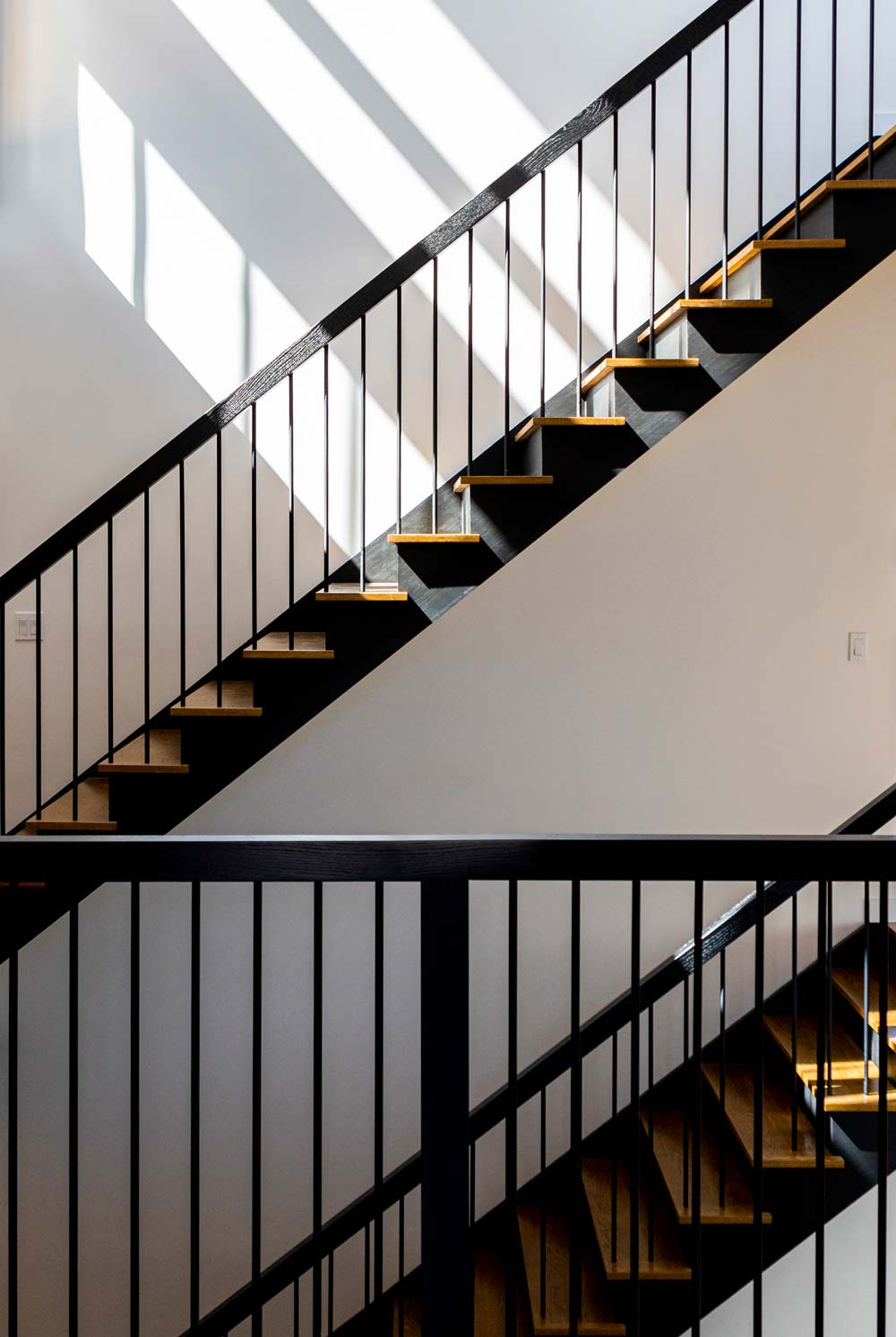 long island modern beach house custom stair with light well