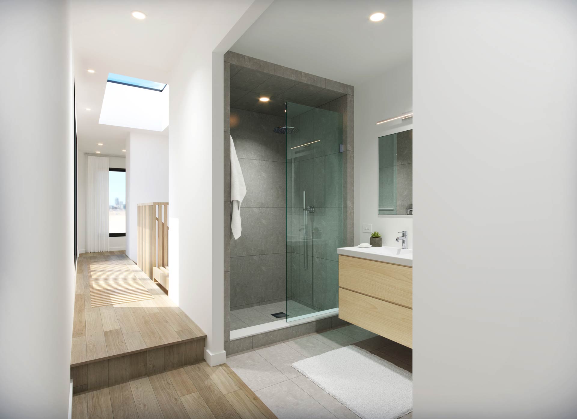 Narrow Modern Townhouse Master Bathroom