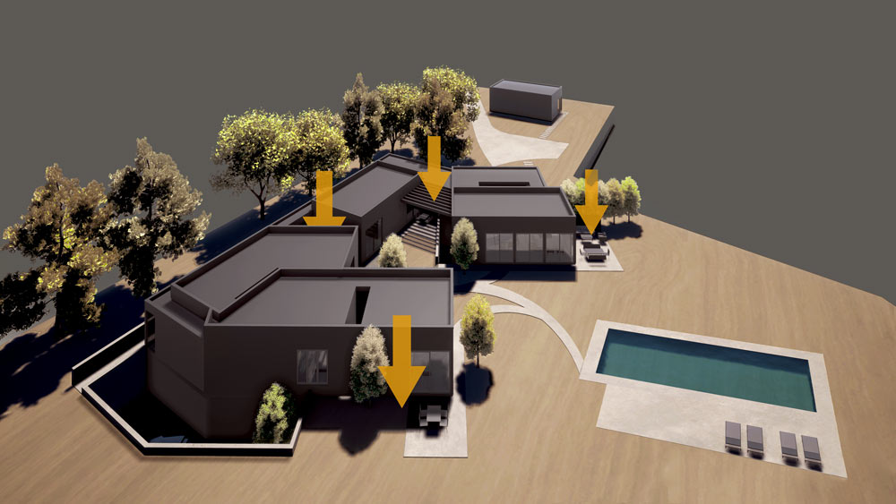 architectural diagrams of modern hamptons homes with private gardens