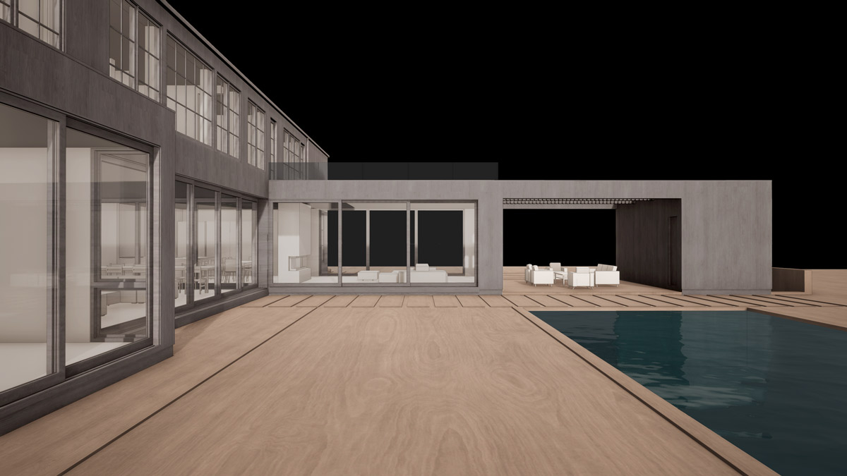 hamptons modern farmhouse architecture pool view model