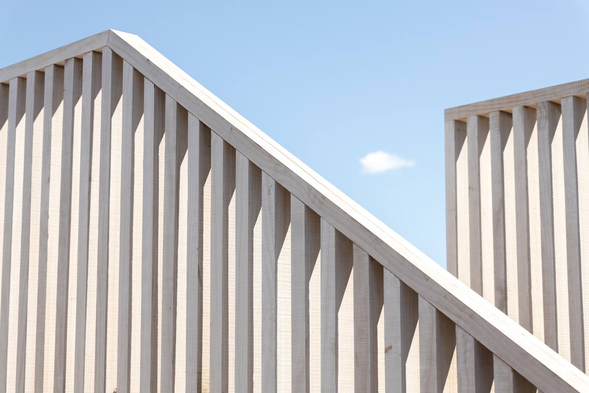 modern wooden roof deck stair rail detail on custom modern home