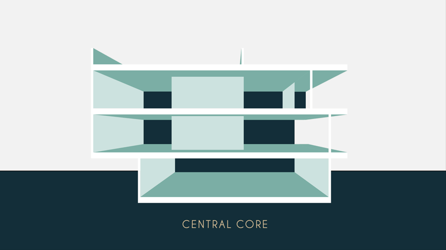 Long Island Modern Architecture Concept Diagram for Central Utility Core in Long Beach, NY